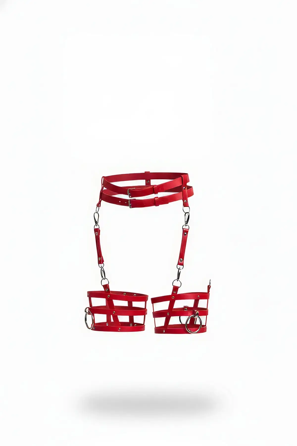 Kırmızı Jartiyer Harness Deri Tokalı Kafes Detaylı - APFT705