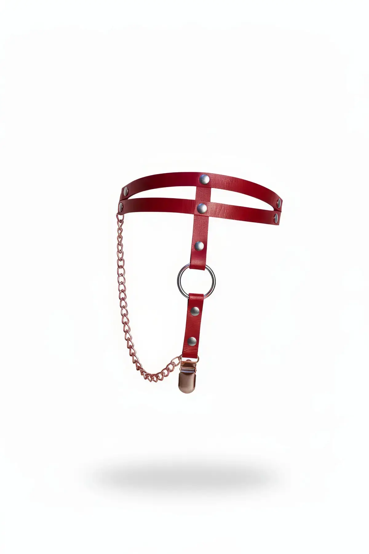 Kırmızı Jartiyer Harness Deri Malzeme Zincir Detaylı - APFT940