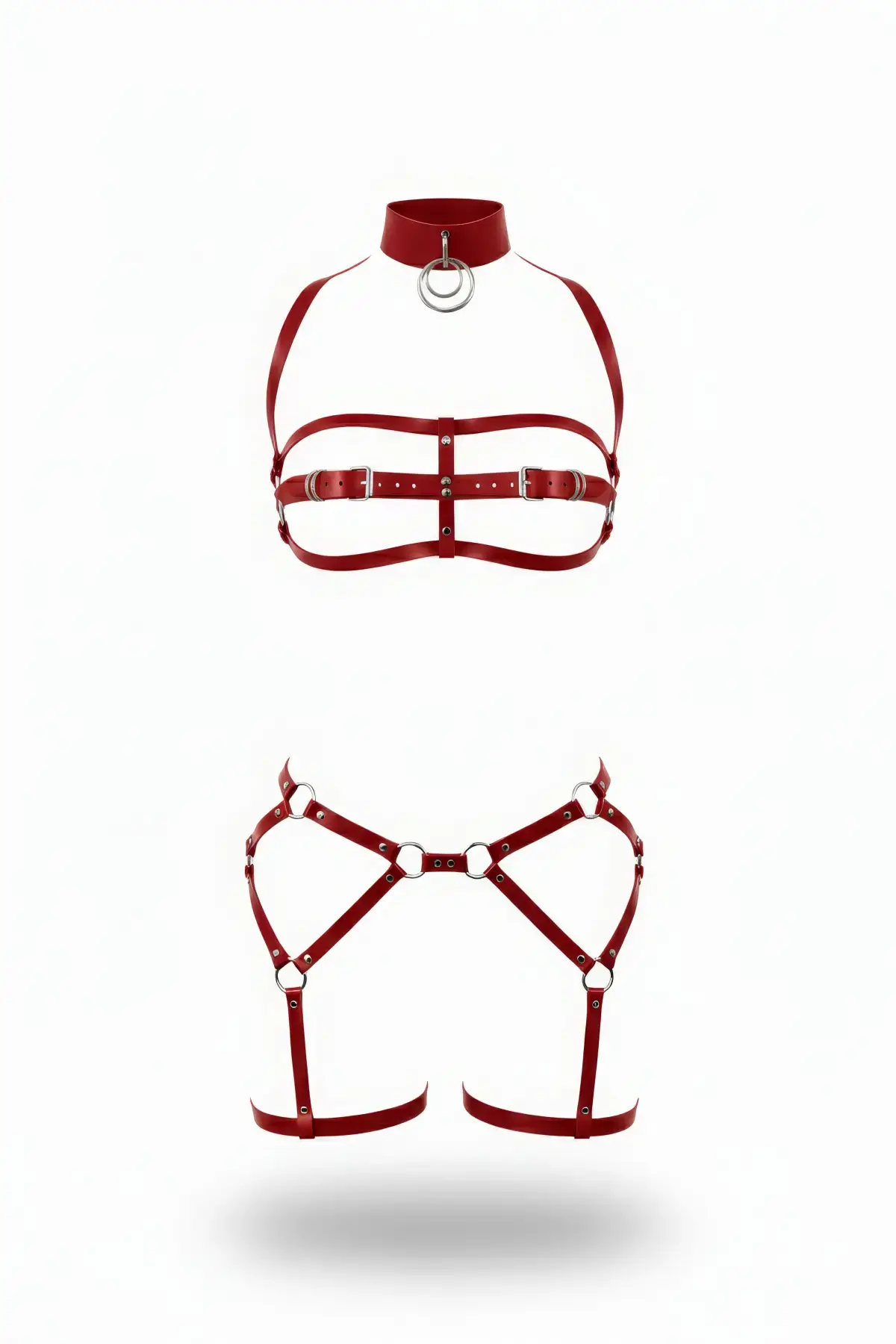 Kırmızı Harness Takım Yüksek Yakalı Tokalı Metal Halka Detaylı - APFT242