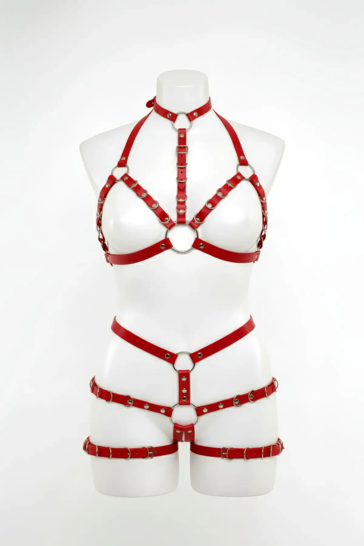 Kırmızı Harness Takım Deri Vücut Metal Halka Detaylı - APFT874