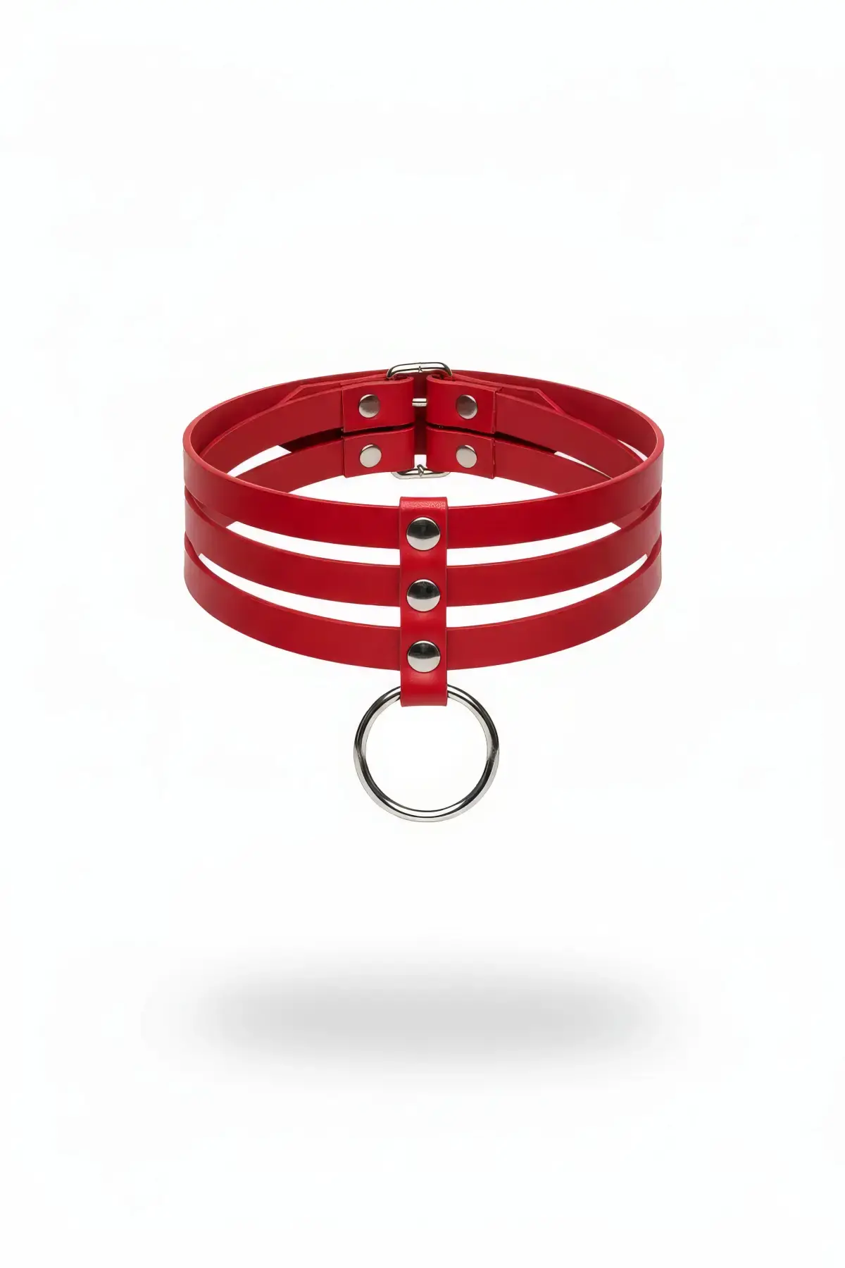 Kırmızı Choker Üç Sıralı Metal Halka Detaylı - APFT777