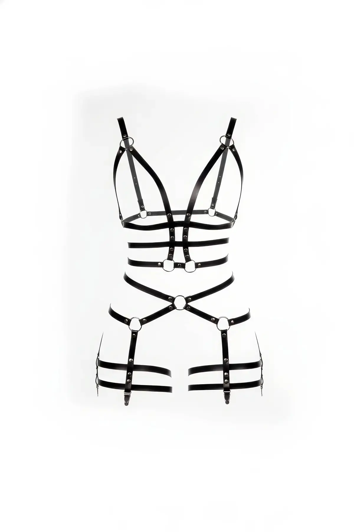 Siyah Body Harness Suni Deri Metal Halka Detaylı - APFT820