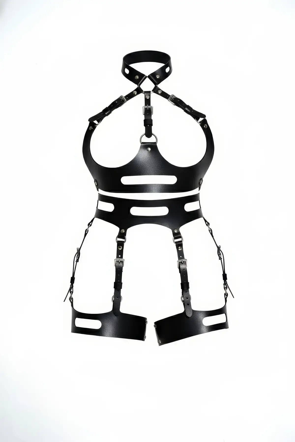Siyah Jartiyer Harness Deri Vücut Korse Tokalı - APFT1302