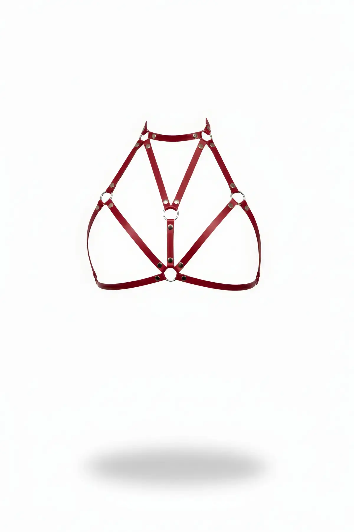 Bordo Göğüs Harness Deri Metal Halka Detaylı Yüksek Yaka - APFT244