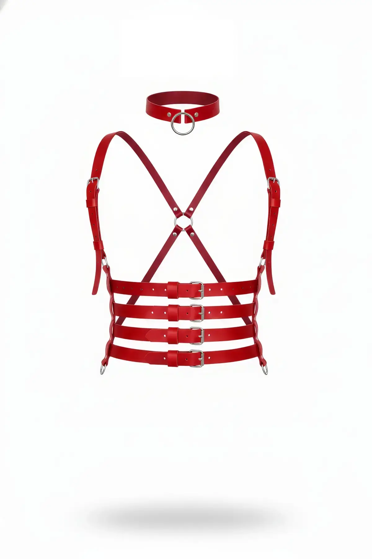 Kırmızı Kadın Kemer Çapraz Detaylı Çok Tokalı Harness - APFT609