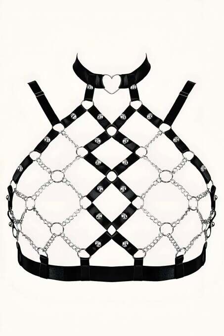 Zincirli Seksi Lastik Göğüs Harness - APFT926
