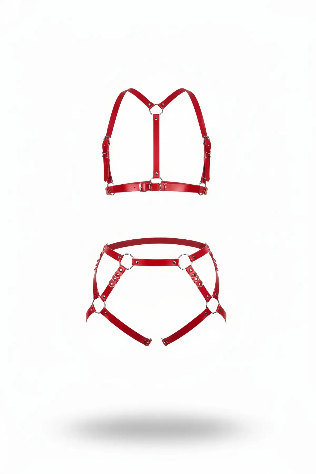 Kırmızı Harness Takım Deri Ayarlanabilir Metal Halka Detaylı - APFT480