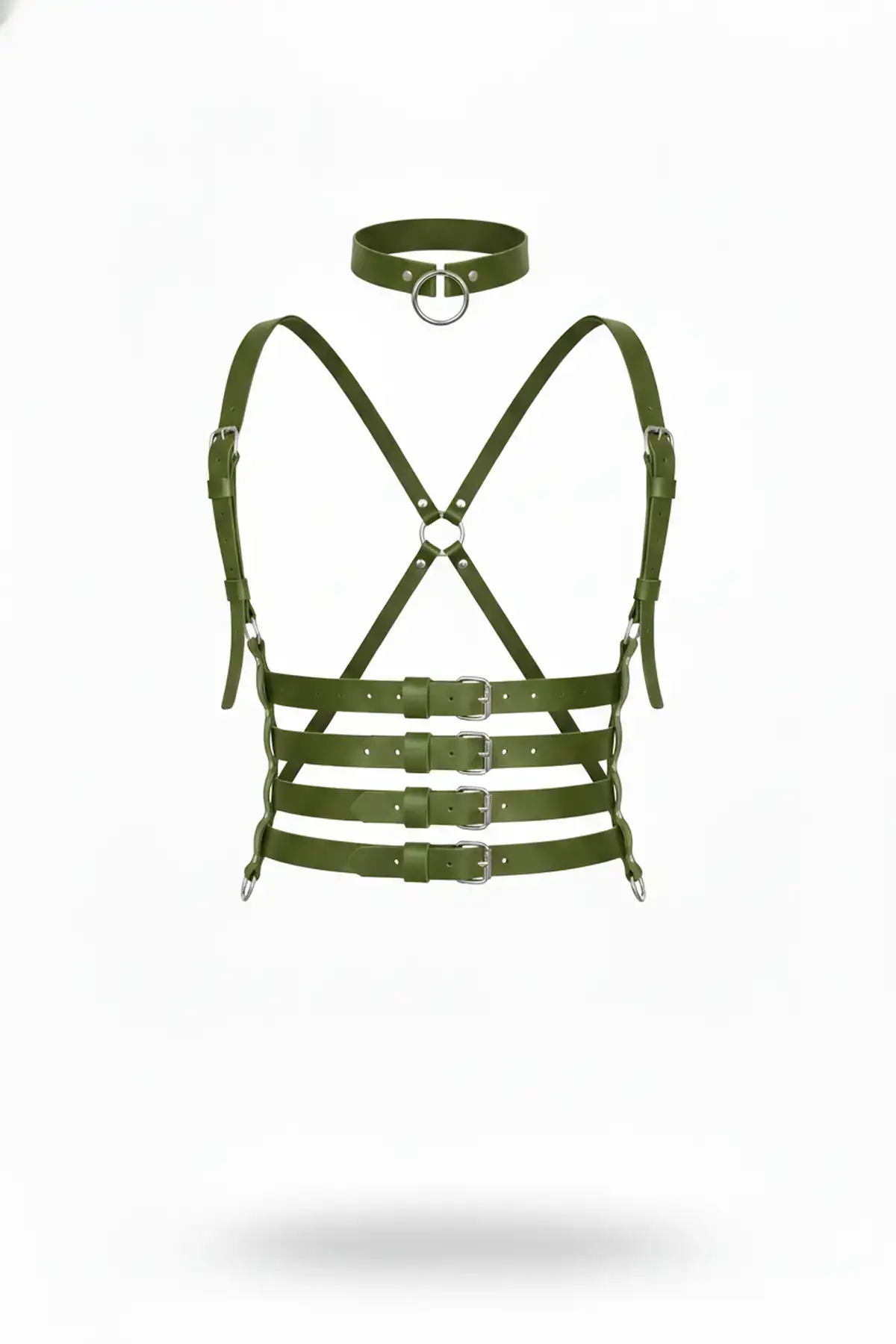 Haki Kadın Kemer Çoklu Tokalı Çapraz Vücut Harness - APFT609