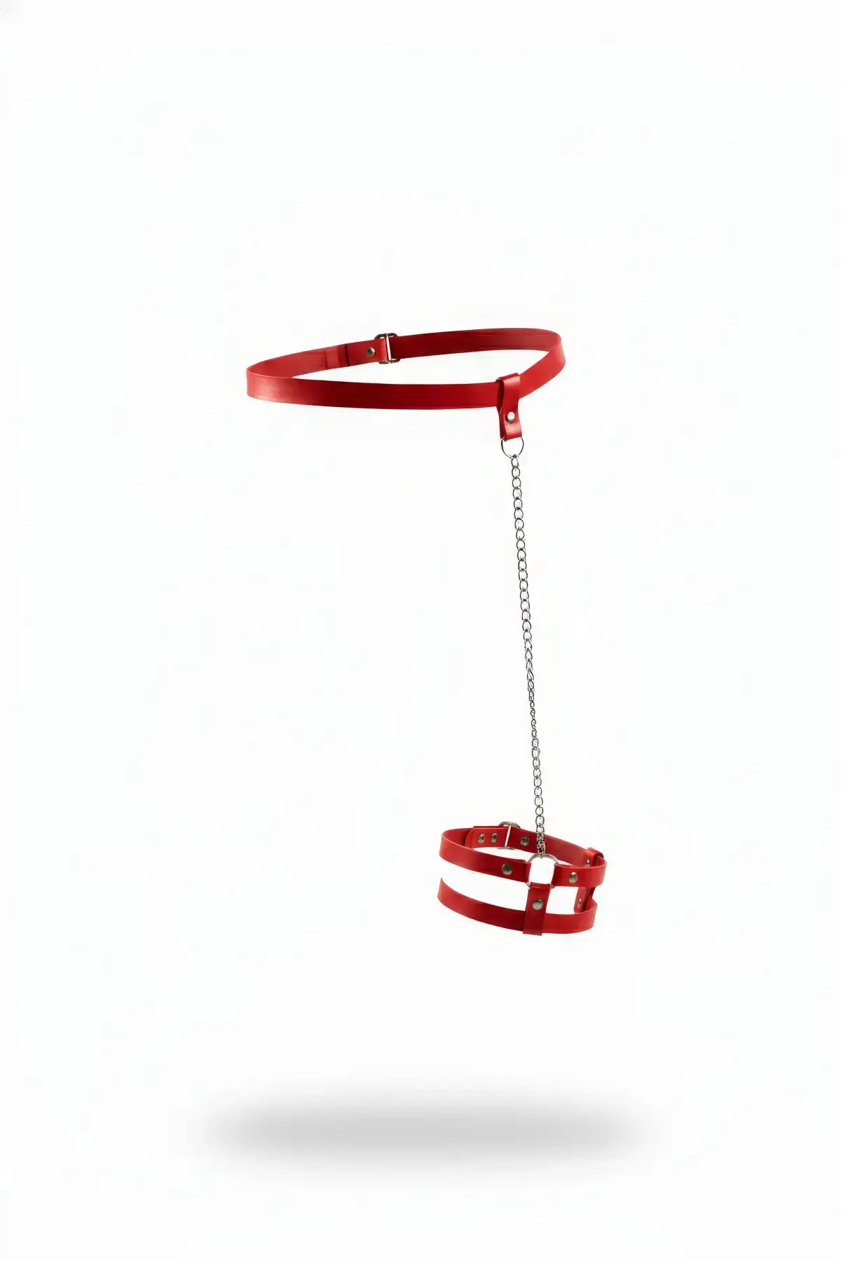 Kırmızı Jartiyer Harness Deri Zincir Detaylı - APFT745