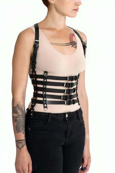 Beşli Bağlamalı Deri Göğüs Harness - APFT630