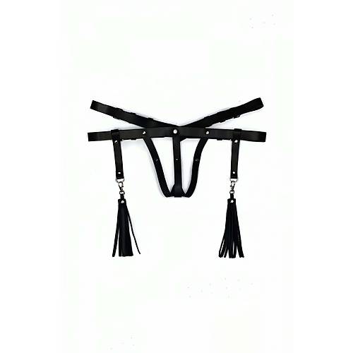 Deri İç Giyim Püsküllü Tanga Harness - APFT439