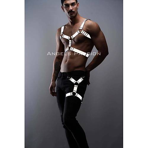 Reflektörlü - Karanlıkta Yansıyan Erkek Göğüs ve Bacak Harness Takım - APFTM199