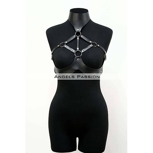 Göğüsleri Açık Deri Fantezi Giyim, Deri Göğüs Harness - APFT1237