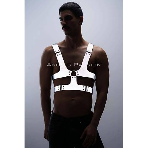 Reflektörlü (Karanlıkta Parlayan) Sert Göğüs Harness, Gay Harness Aksesuar, Gay Giyim - APFTM119