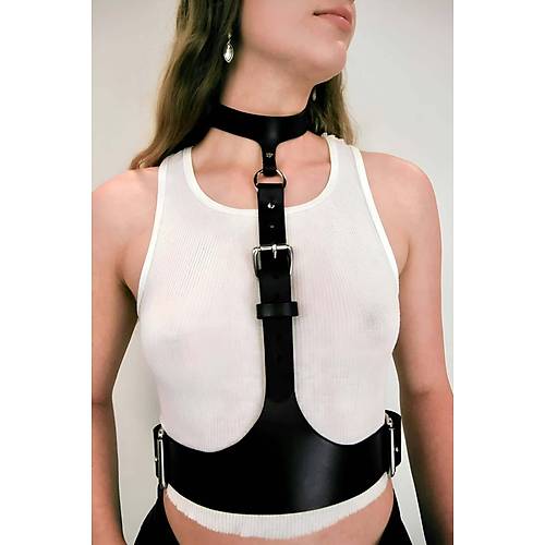 Boyun Bağlantılı Korse Kemer Harness, Kadın Deri Bel Kemeri - APFT1297