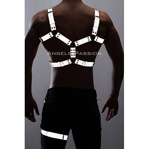 Reflektörlü - Karanlıkta Yansıyan Erkek Göğüs ve Bacak Harness Takım - APFTM199