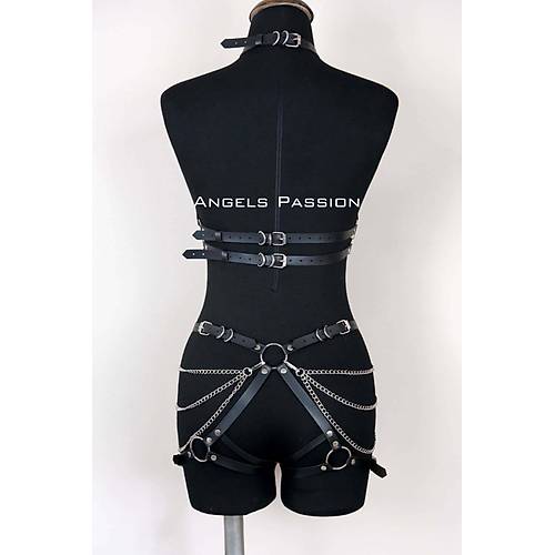 Deri Body Harness, Kadın Deri Fantezi Giyim - APFT1084