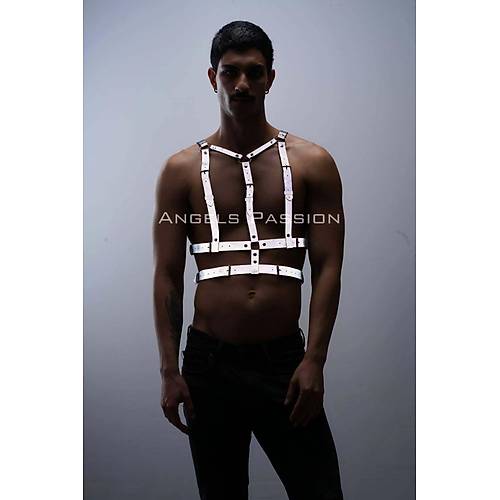 Reflektörlü (Karanlıkta Parlayan) Göğüs Harness, Clubwear, Tarz Erkek Vücut Aksesuar - APFTM40