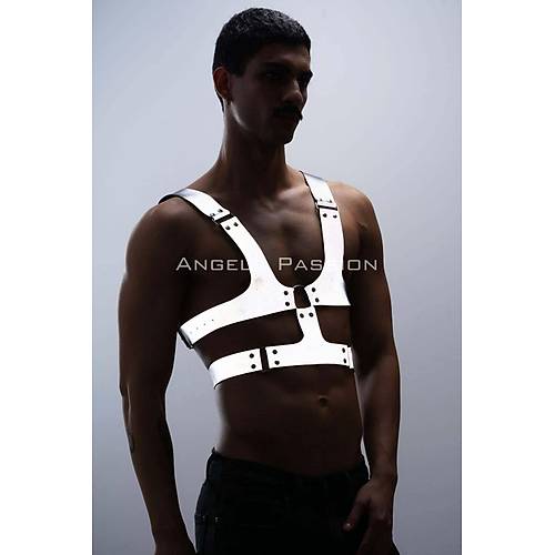 Reflektörlü (Karanlıkta Parlayan) Sert Göğüs Harness, Gay Harness Aksesuar, Gay Giyim - APFTM119