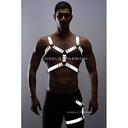 Reflektörlü - Karanlıkta Yansıyan Erkek Göğüs ve Bacak Harness Takım - APFTM199