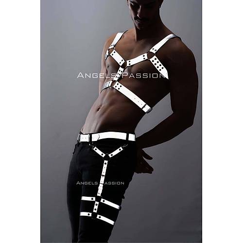 Reflektörlü - Karanlıkta Yansıyan Erkek Göğüs ve Bacak Harness Takım - APFTM199