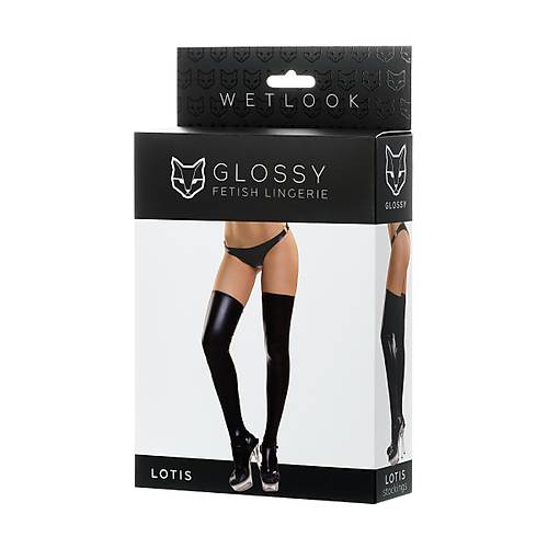 Glossy LOTİS Deri Jartyer Çorobı, Wetlook , siyah, XL