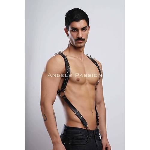 Çivi Detaylı Erkek Göğüs Harness, Erkek Clubwear, Deri Erkek Harness - APFTM203