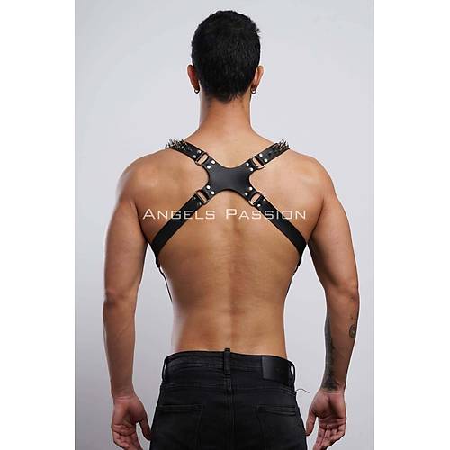 Çivi Detaylı Erkek Göğüs Harness, Erkek Clubwear, Deri Erkek Harness - APFTM203