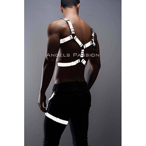 Reflektörlü - Karanlıkta Yansıyan Erkek Göğüs ve Bacak Harness Takım - APFTM199