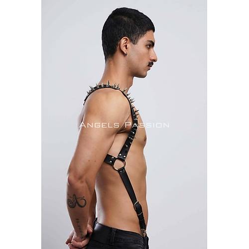 Çivi Detaylı Erkek Göğüs Harness, Erkek Clubwear, Deri Erkek Harness - APFTM203