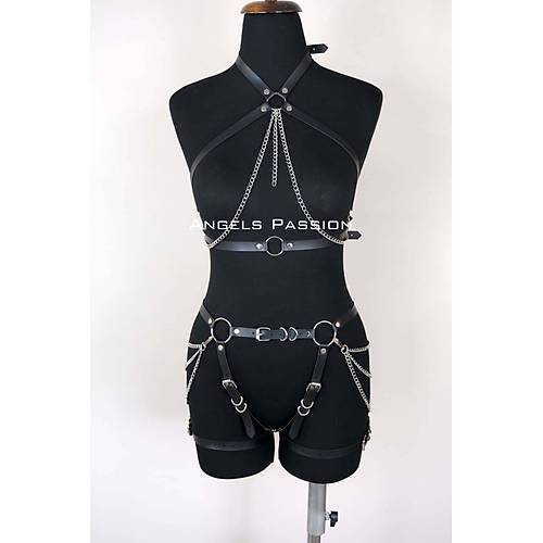 Deri Body Harness, Kadın Deri Fantezi Giyim - APFT1084