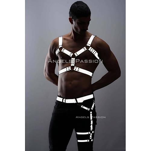 Reflektörlü - Karanlıkta Yansıyan Erkek Göğüs ve Bacak Harness Takım - APFTM199