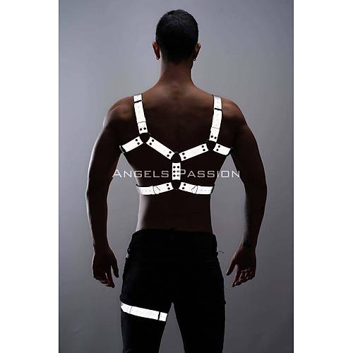 Reflektörlü - Karanlıkta Yansıyan Erkek Göğüs ve Bacak Harness Takım - APFTM199