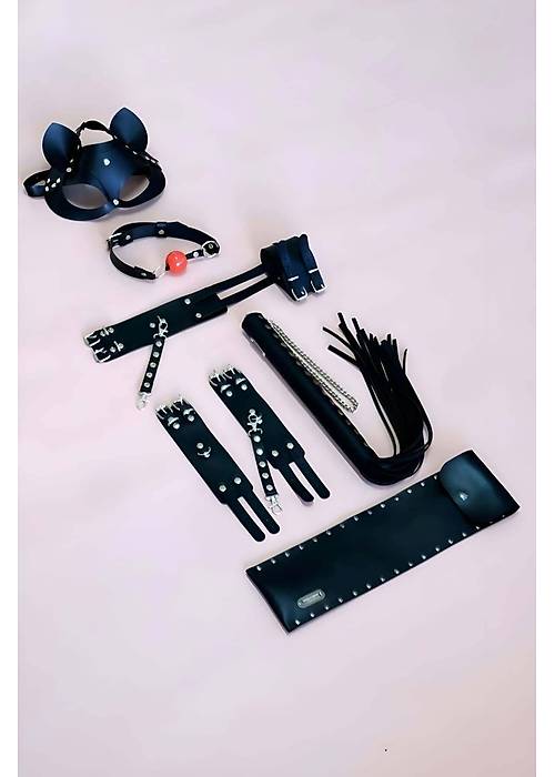 Kelepçe Kırbaç Set, 5'li Set, El - Ayak Kelepçesi, Maske, Ağız Topu - APFT1307