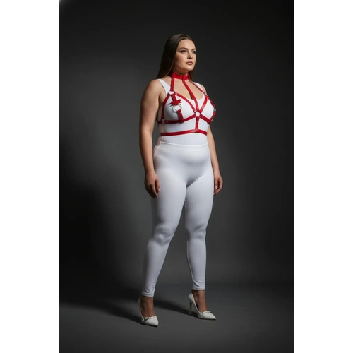 B�y�k Beden K�rm�z� Kad�n Harness Tak�m Deri G���s Aksesuarl� Halka Detayl� - APFT473