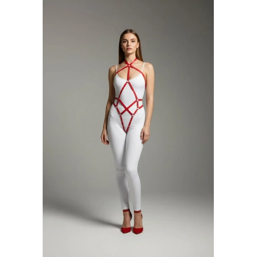 K�rm�z� Body Harness Parlak Deri �apraz Ba�lamal� V�cut Aksesuar� - APFT295