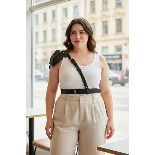 B�y�k Beden Siyah Kad�n Kemer, Omuz Harness Detayl� Hakiki Deri Kombin Aksesuar� - APFT1033