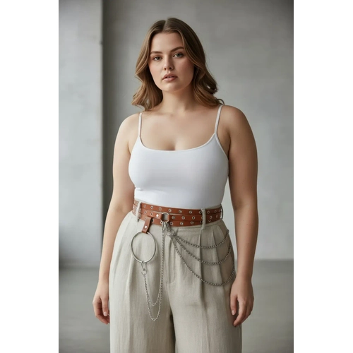 B�y�k Beden Taba Kad�n Kemer Zincir Detayl� Halkal� Trend Tasar�m - APFT731