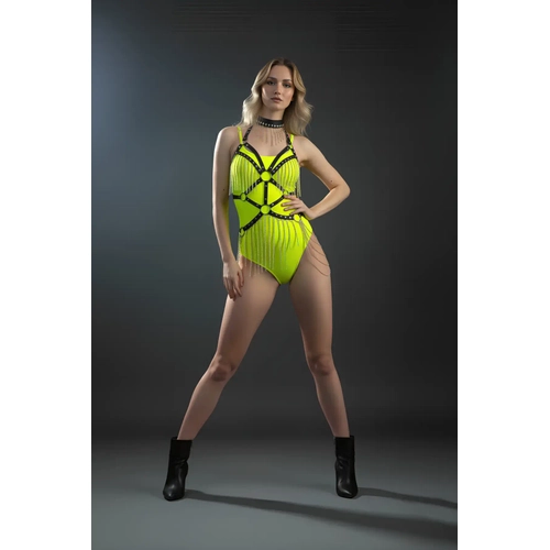 Siyah Body Harness Uzun Zincir Detayl� V�cut Aksesuar� - APFT1397
