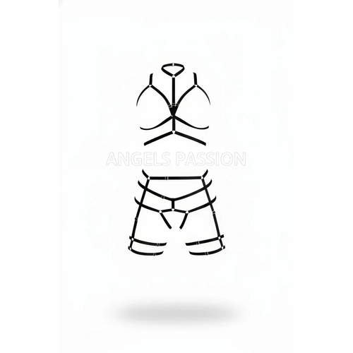 Siyah Harness Tak�m Boyunluklu O Halka Detayl� V�cut Aksesuar� - APFT142