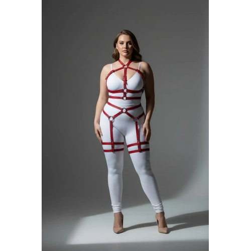 B�y�k Beden K�rm�z� Kad�n Jartiyer Harness T�m V�cut Saran Deri Fantazi Aksesuar - APFT598