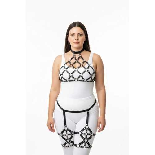 B�y�k Beden Siyah Kad�n Deri Full Body Harness Tak�m Halka Detayl� Jartiyerli - APFT460