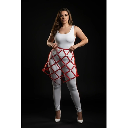B�y�k Beden K�rm�z� Deri Etek Harness Kafes �rg� Tasar�ml� V�cut Aksesuar� - APFT982