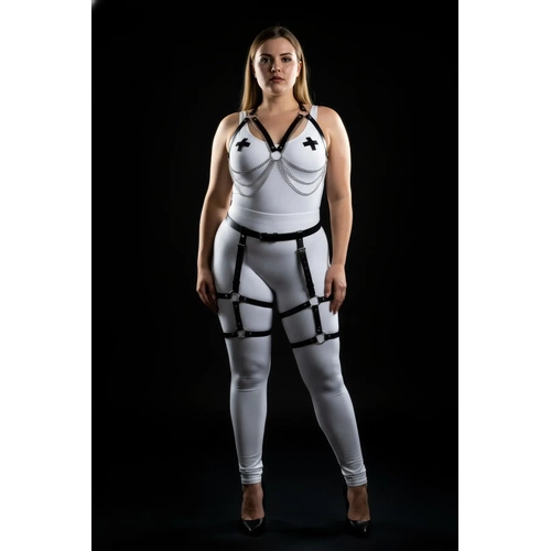 B�y�k Beden Siyah Kad�n Zincir Detayl� Deri Jartiyerli Harness Tak�m - APFT497