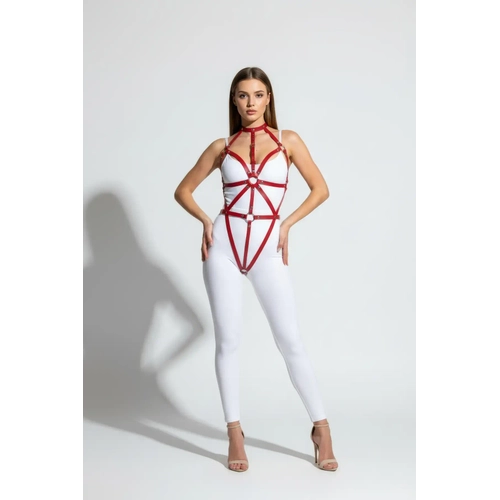 K�rm�z� Body Harness Kad�n Deri Metal Halka Detayl� - APFT243