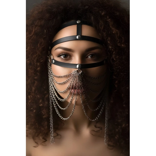 Siyah Maske Zincir Detayl� Deri Y�z Aksesuar� - APFT465