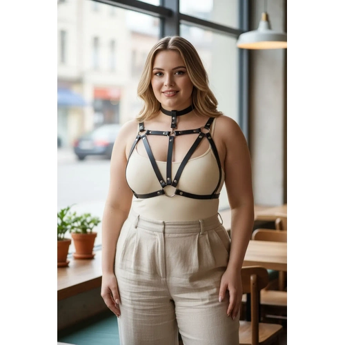 B�y�k Beden Siyah Kad�n Kemer Deri V�cut Aksesuar� Choker Detayl� - APFT747