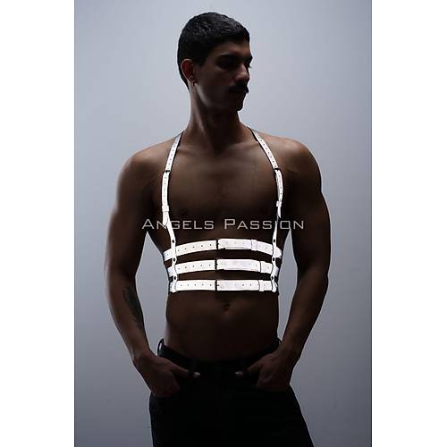 Reflektörlü (Karanlıkta Parlayan) Erkek Göğüs Harness, Parti Aksesuar, Clubwear - APFTM17
