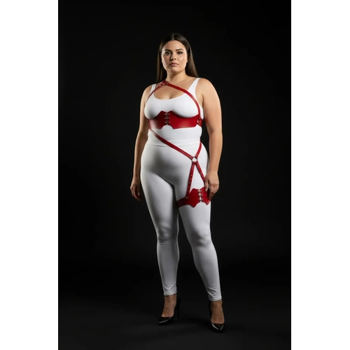 B�y�k Beden K�rm�z� Kad�n Deri Harness Tak�m Jartiyer Detayl� Fantazi Aksesuar - APFT1372