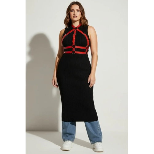 B�y�k Beden K�rm�z� Kad�n Kemer Ayarlanabilir Deri Harness V�cut Aksesuar� - APFT218